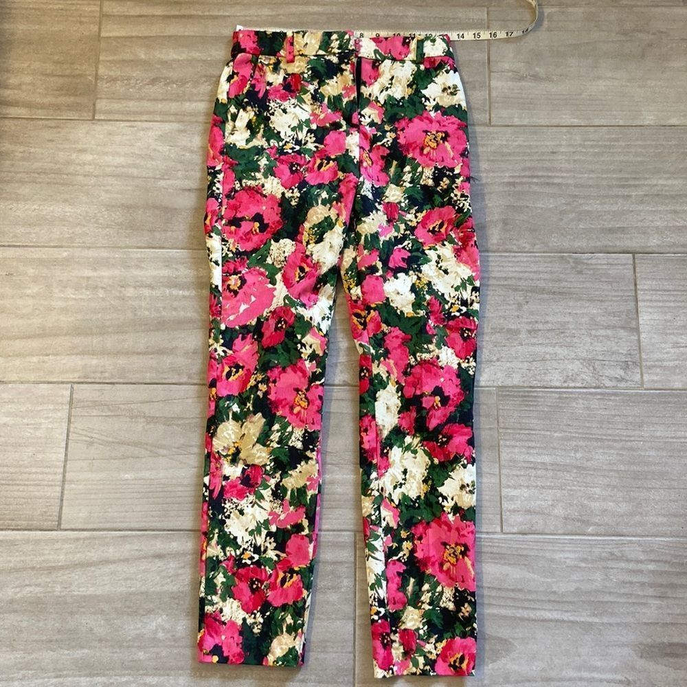 H&M women’s size 2 floral bright pink trousers